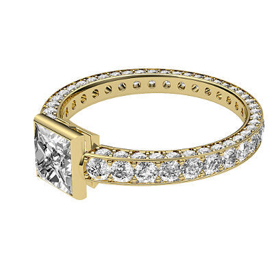 Simple Flat Princess Solitaire Full coverage diamond band