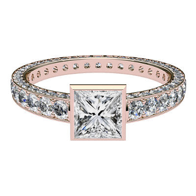 Simple Flat Princess Solitaire Full coverage diamond band