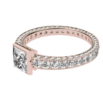 Simple Flat Princess Solitaire Full coverage diamond band