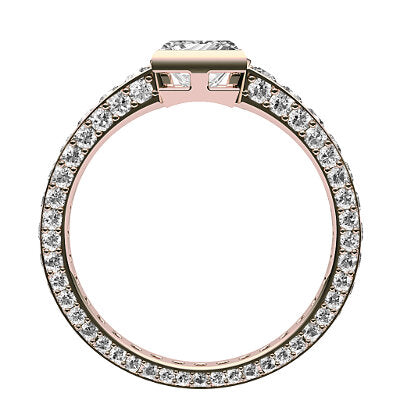 Simple Flat Princess Solitaire Full coverage diamond band