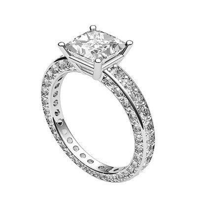 Simple Flat Princess Solitaire Full coverage diamond band 4 Prongs