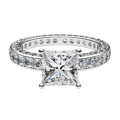 Simple Flat Princess Solitaire Full coverage diamond band 4 Prongs