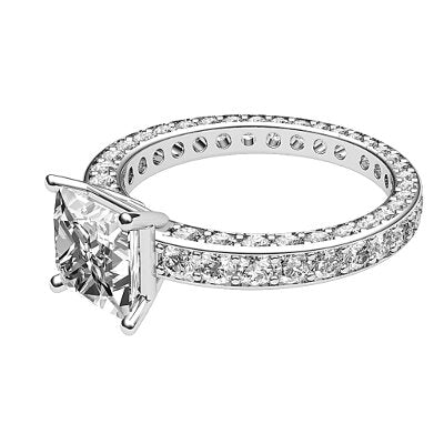 Simple Flat Princess Solitaire Full coverage diamond band 4 Prongs