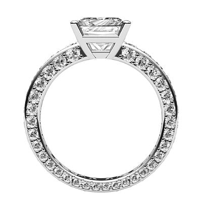 Simple Flat Princess Solitaire Full coverage diamond band 4 Prongs