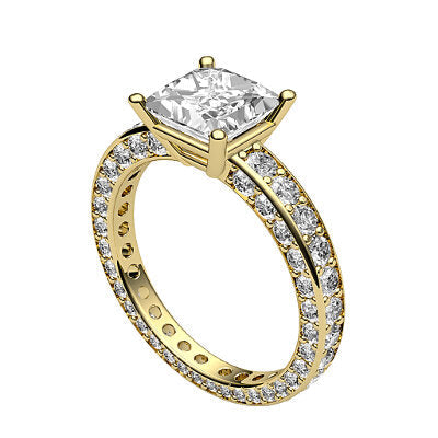 Simple Flat Princess Solitaire Full coverage diamond band 4 Prongs