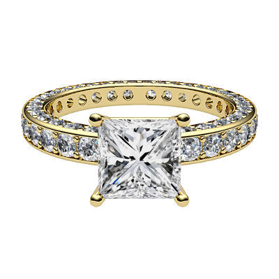 Simple Flat Princess Solitaire Full coverage diamond band 4 Prongs