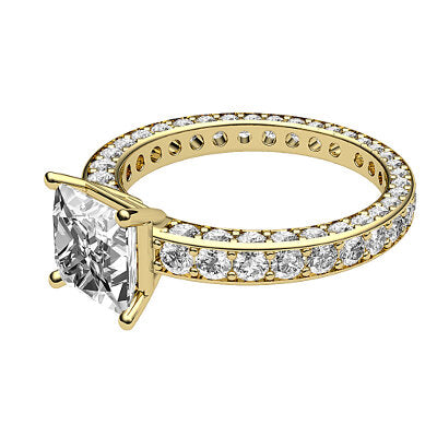 Simple Flat Princess Solitaire Full coverage diamond band 4 Prongs