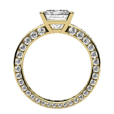 Simple Flat Princess Solitaire Full coverage diamond band 4 Prongs