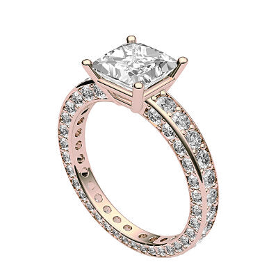 Simple Flat Princess Solitaire Full coverage diamond band 4 Prongs
