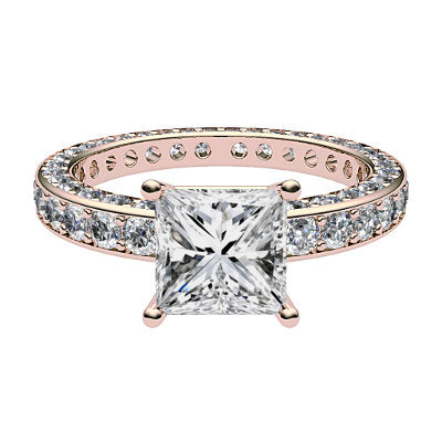 Simple Flat Princess Solitaire Full coverage diamond band 4 Prongs