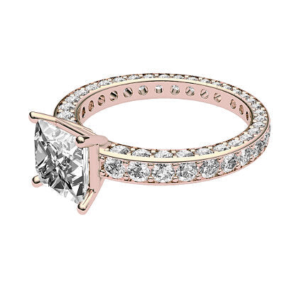 Simple Flat Princess Solitaire Full coverage diamond band 4 Prongs