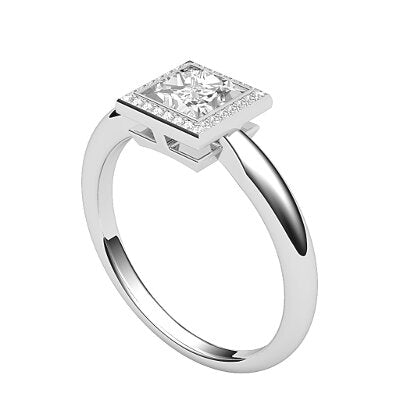 Simple Flat Princess Solitaire halo Classic band