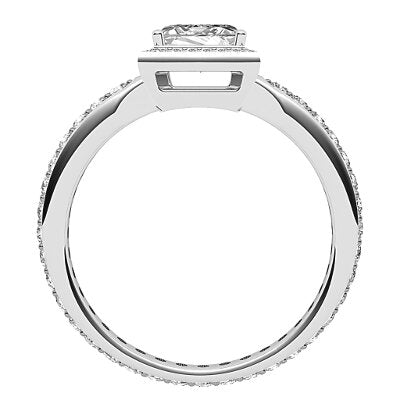 Simple Flat Princess Solitaire halo Full diamond band 4 Prongs