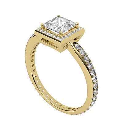 Simple Flat Princess Solitaire halo Full diamond band 4 Prongs