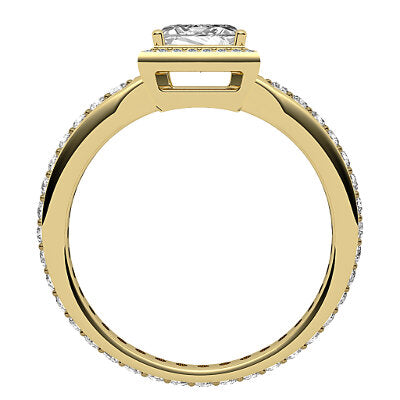 Simple Flat Princess Solitaire halo Full diamond band 4 Prongs