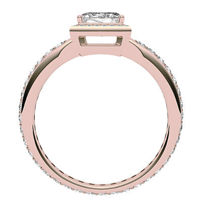 Simple Flat Princess Solitaire halo Full diamond band 4 Prongs