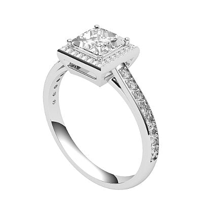 Trionfo Princess Solitaire halo Half diamond band 4 Prongs