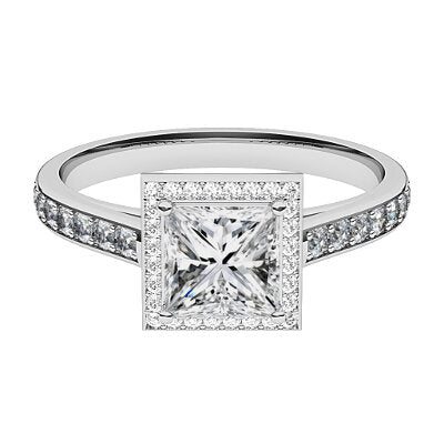 Trionfo Princess Solitaire halo Half diamond band 4 Prongs