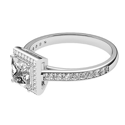 Trionfo Princess Solitaire halo Half diamond band 4 Prongs