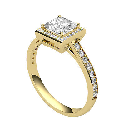 Trionfo Princess Solitaire halo Half diamond band 4 Prongs