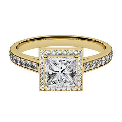 Trionfo Princess Solitaire halo Half diamond band 4 Prongs