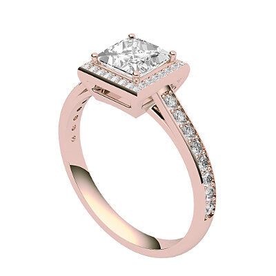 Trionfo Princess Solitaire halo Half diamond band 4 Prongs