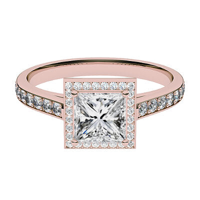 Trionfo Princess Solitaire halo Half diamond band 4 Prongs