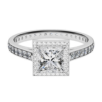 Trionfo Princess Solitaire halo Full diamond band 4 Prongs