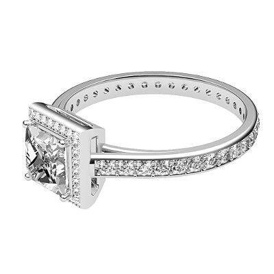 Trionfo Princess Solitaire halo Full diamond band 4 Prongs