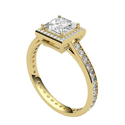 Trionfo Princess Solitaire halo Full diamond band 4 Prongs