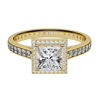 Trionfo Princess Solitaire halo Full diamond band 4 Prongs