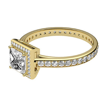 Trionfo Princess Solitaire halo Full diamond band 4 Prongs
