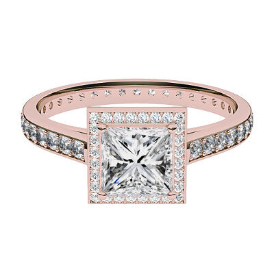 Trionfo Princess Solitaire halo Full diamond band 4 Prongs