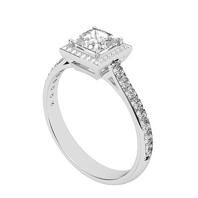 Vittoria Princess Solitaire halo Half diamond band 4 Prongs