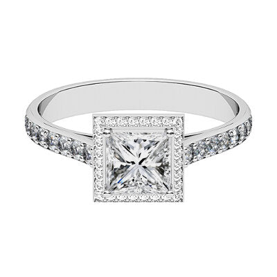 Vittoria Princess Solitaire halo Half diamond band 4 Prongs