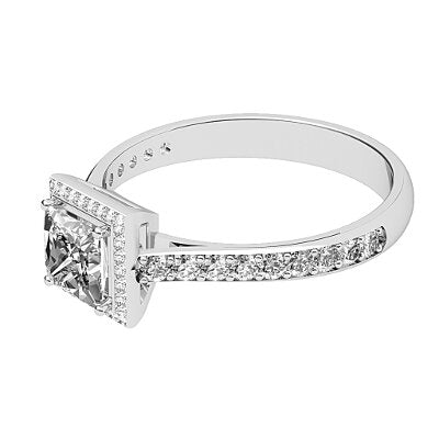 Vittoria Princess Solitaire halo Half diamond band 4 Prongs
