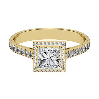 Vittoria Princess Solitaire halo Half diamond band 4 Prongs