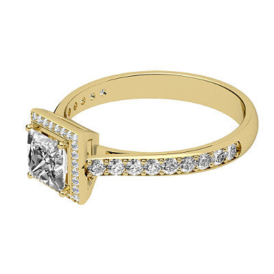 Vittoria Princess Solitaire halo Half diamond band 4 Prongs