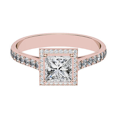 Vittoria Princess Solitaire halo Half diamond band 4 Prongs