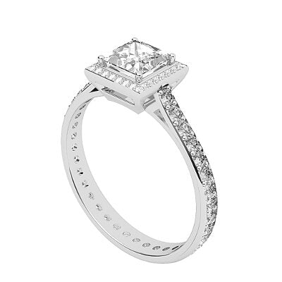 Vittoria Princess Solitaire halo Full diamond band 4 Prongs