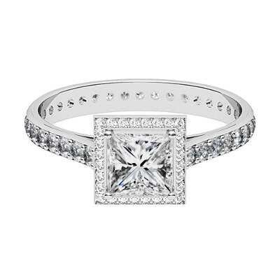 Vittoria Princess Solitaire halo Full diamond band 4 Prongs
