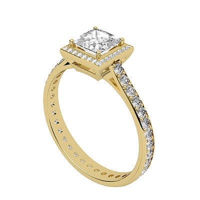 Vittoria Princess Solitaire halo Full diamond band 4 Prongs