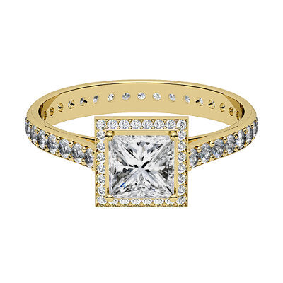Vittoria Princess Solitaire halo Full diamond band 4 Prongs