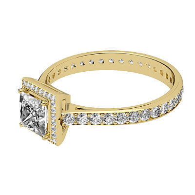 Vittoria Princess Solitaire halo Full diamond band 4 Prongs