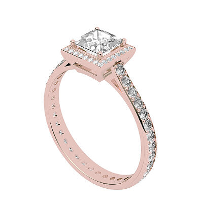 Vittoria Princess Solitaire halo Full diamond band 4 Prongs