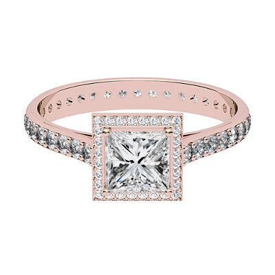 Vittoria Princess Solitaire halo Full diamond band 4 Prongs