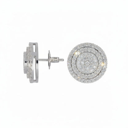 round double halo diamond earings in with gold
