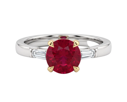Round Ruby Baguette Diamond 18K White and Yellow G